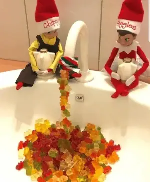 Elves turn tap water into a stream of gummy bears