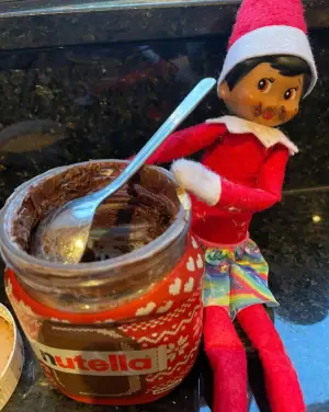 Naughty elf eats all the Nutella