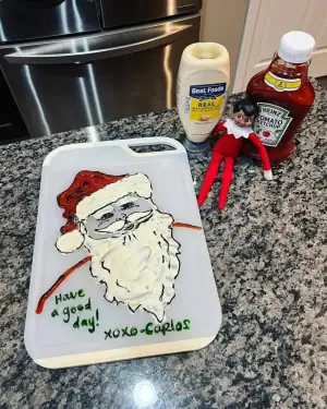 Elves Draw Santa Using Ketchup and Mayo