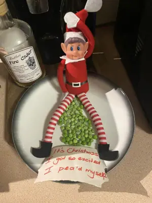 Elf peas (pees) himself with excitement